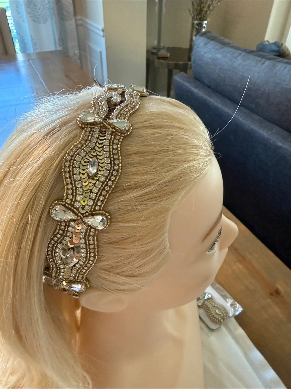 Gold Beaded Crystal Embellished Headband